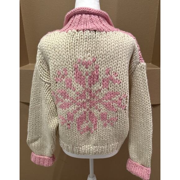 Aeropostale Hand Knit Cardigan Sweater Vtg Pink/Crm 100% Wool Y2K Size L - Picture 9 of 11